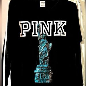 PINK Victoria’s Secret NY Statue of Liberty🗽Long-Sleeve Bling TShirt-MEDIUM